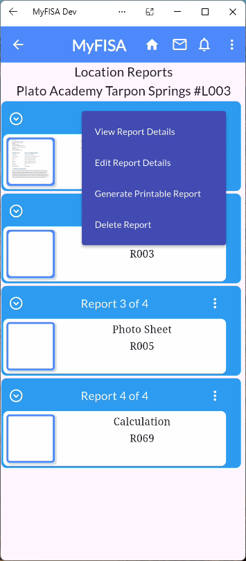 Report Action Menu Options